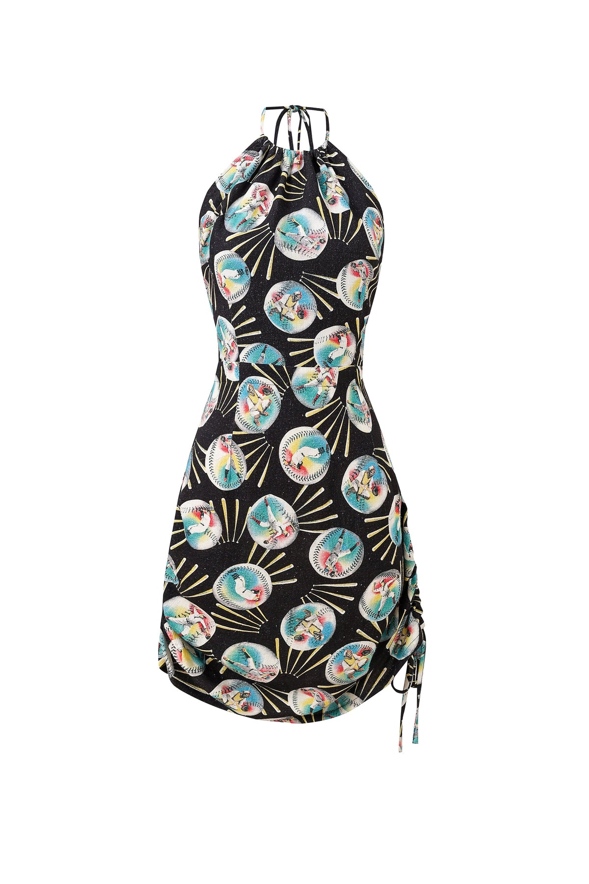 3 left - Cinch Tie Halter Dress Soft Linen Baseballs