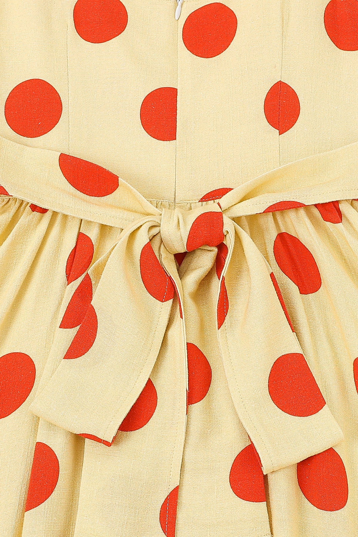 Tradwife Soft Linen Dress Red/Yellow Polka Dot