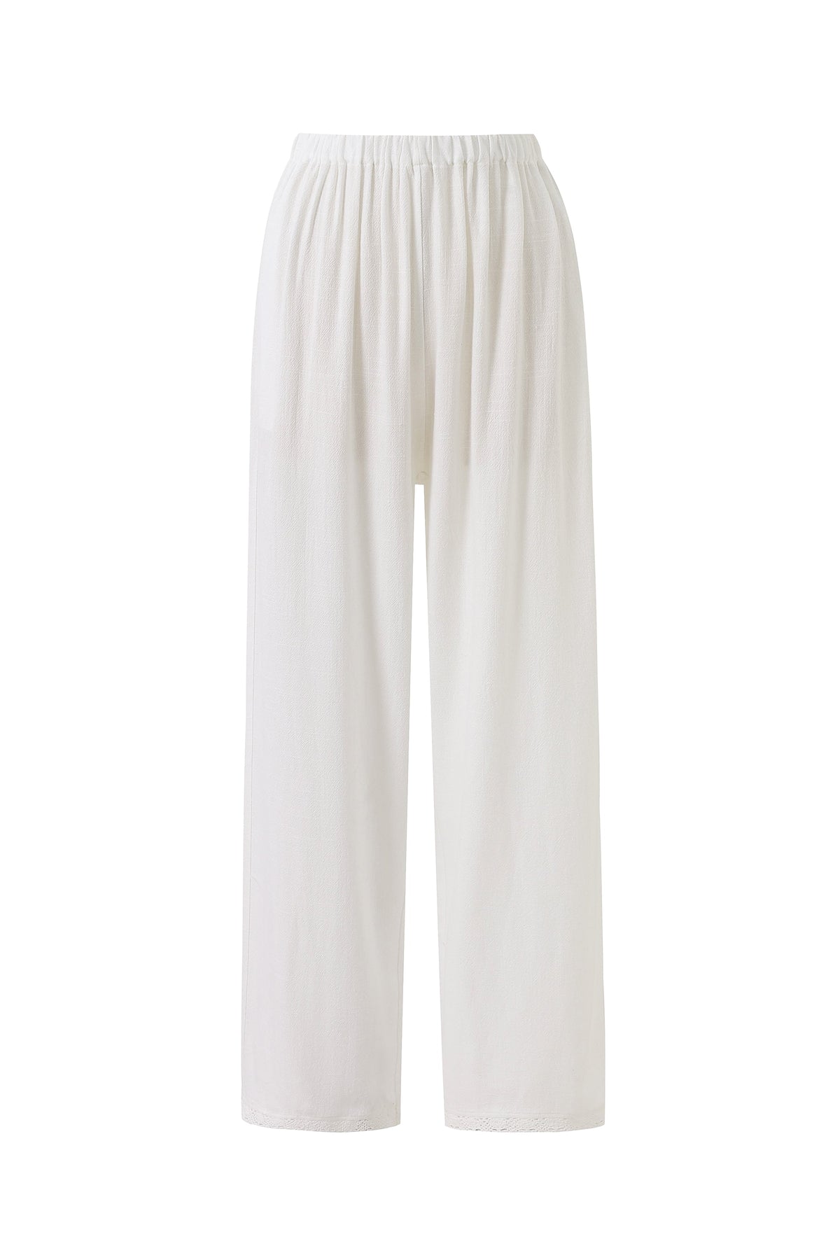Soft Linen Lazy Pants Lace Trim White