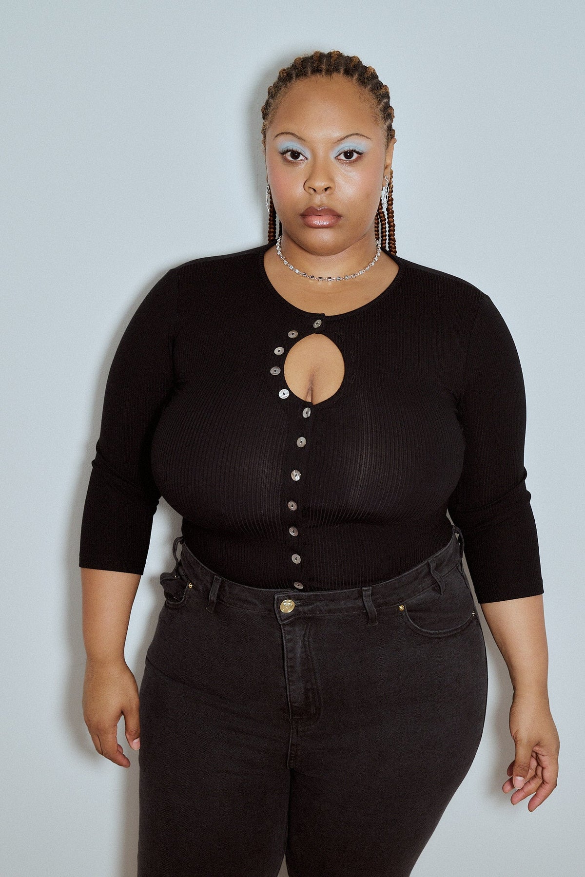 Unbuttoned Tencel Rib Half Sleeve Top Black