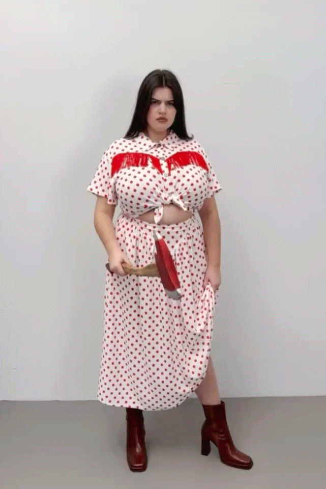 Park Skirt Soft Linen Red Polka Dot