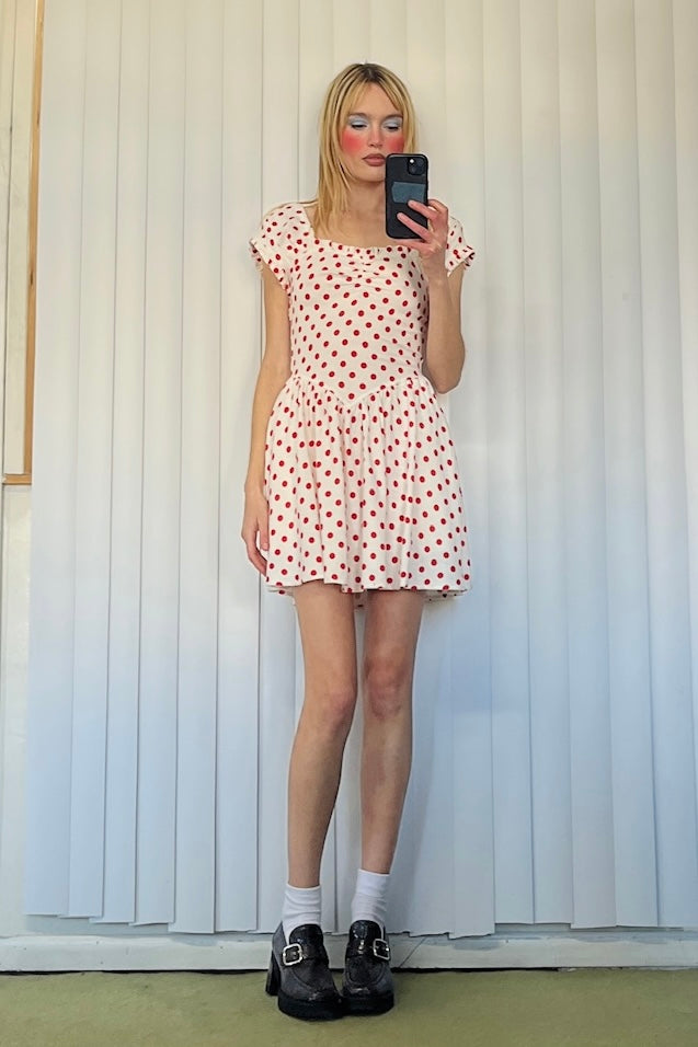 Sweetheart Soft Linen Mini Dress Red Polka Dot