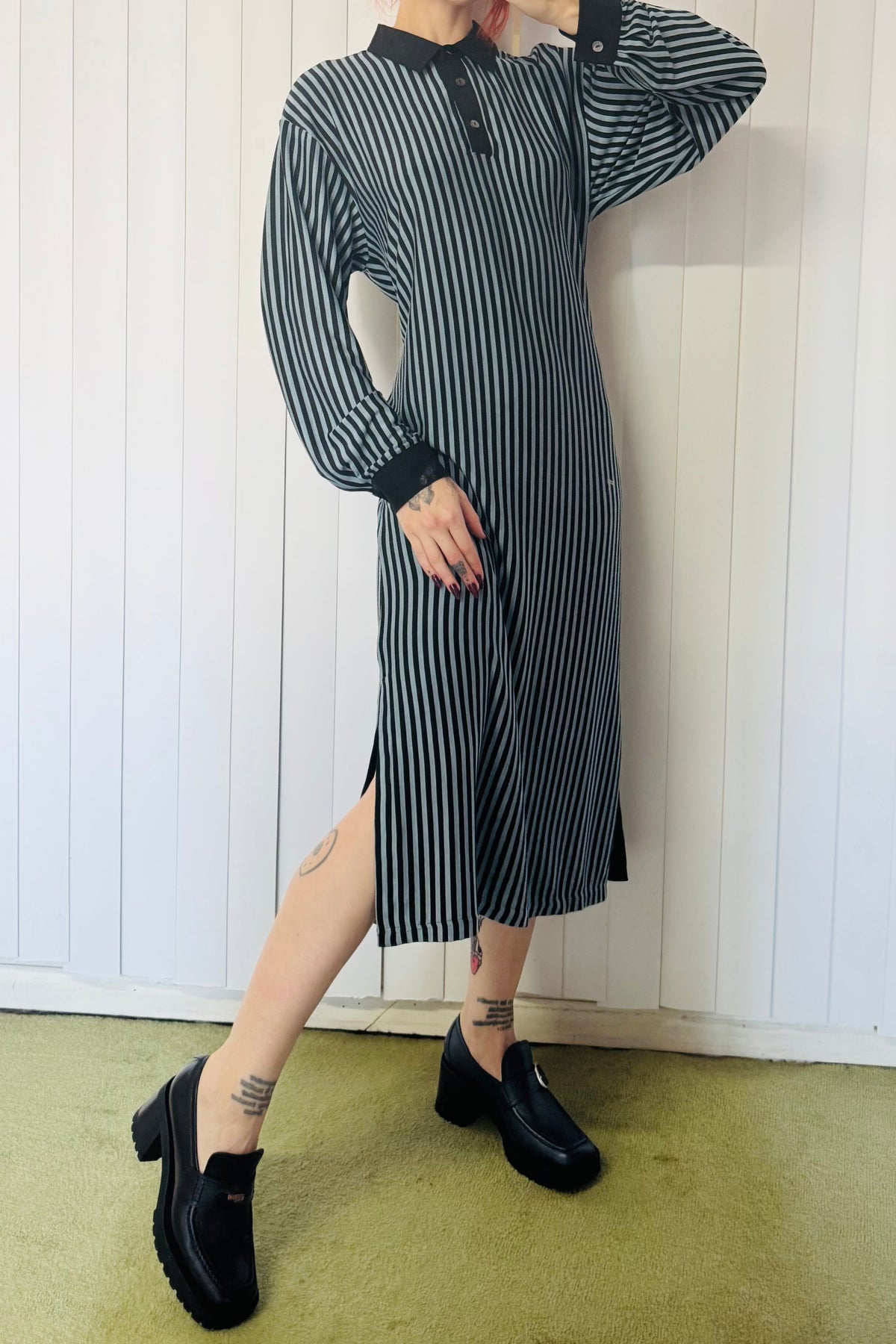 Blue Stripe Polo Midi Dress