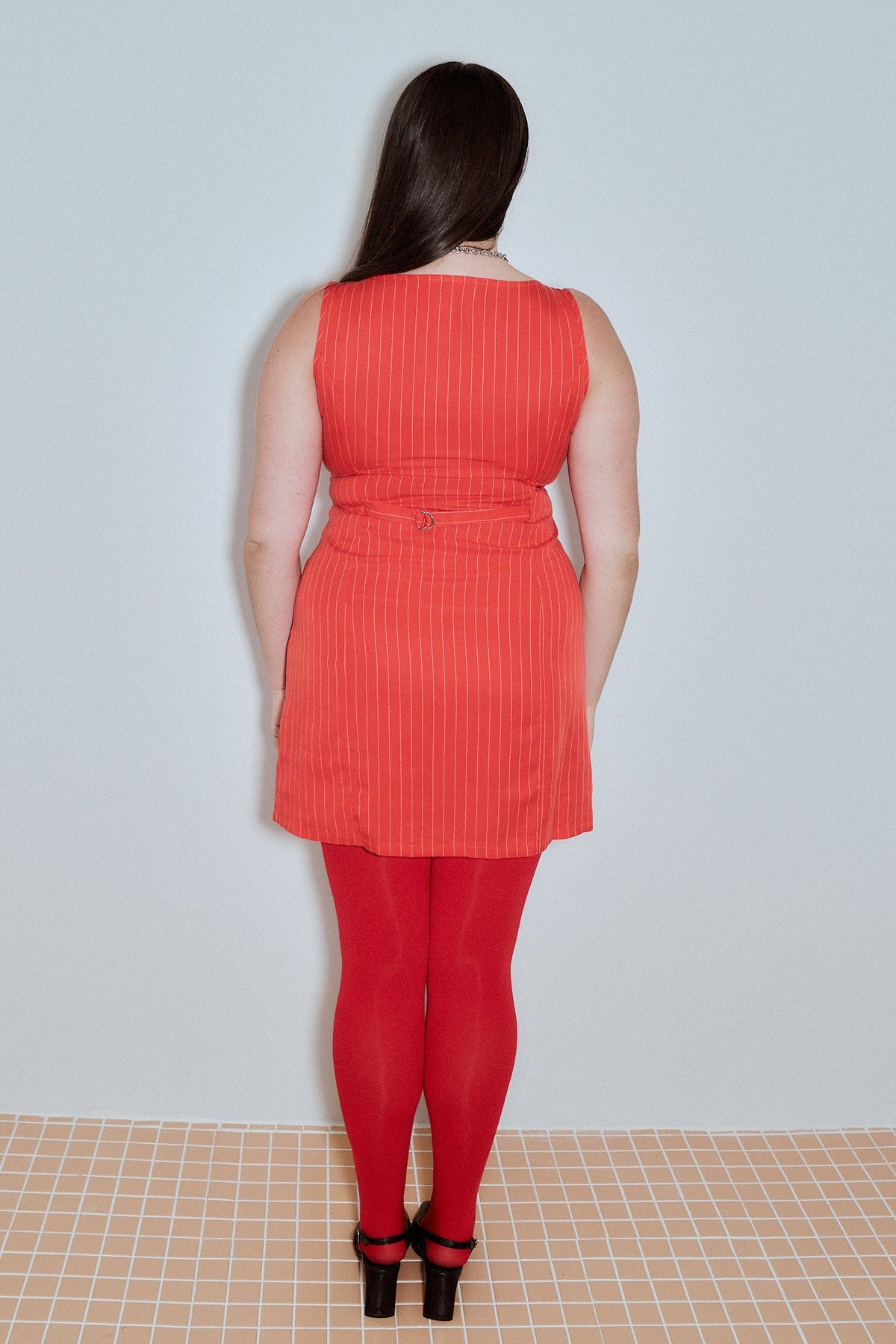 Unbuttoned Mini Dress Tencel Stripe Red