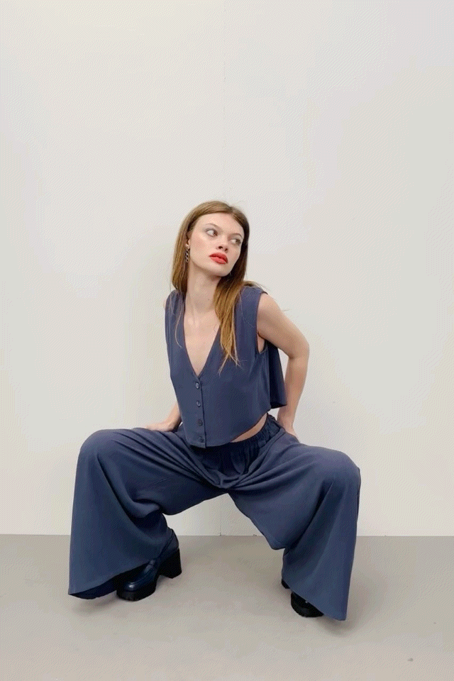 Soft Linen Vest and Wide Leg Pants Set Midnight