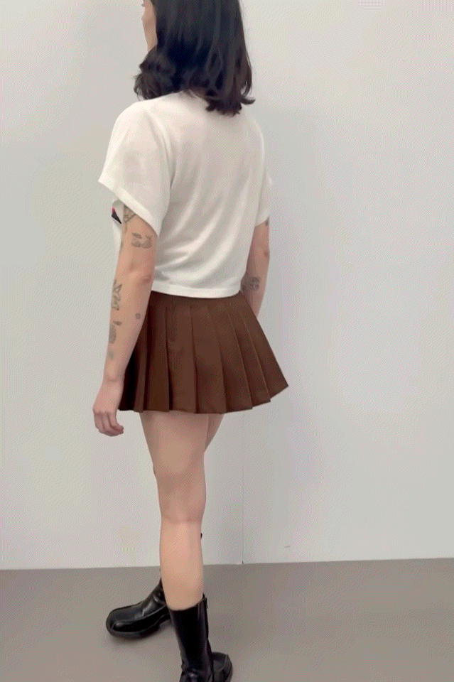 Brown Pleated Micro Mini Skirt