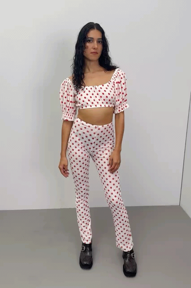 5 left - Wench Crop Top Soft Linen Red Polka Dot