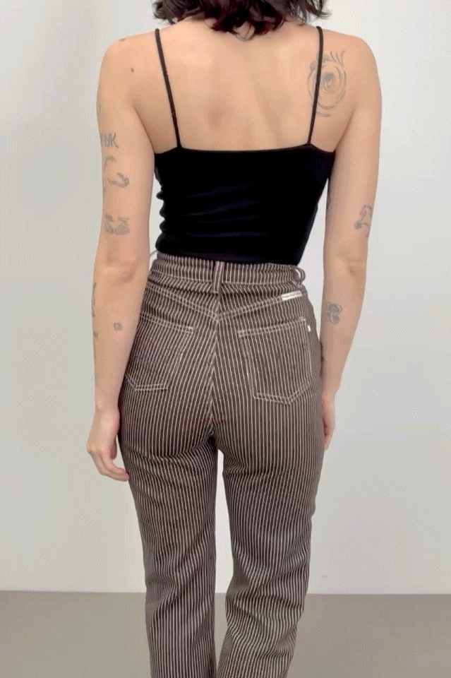 Brown Thin Striped Railroad Jeans