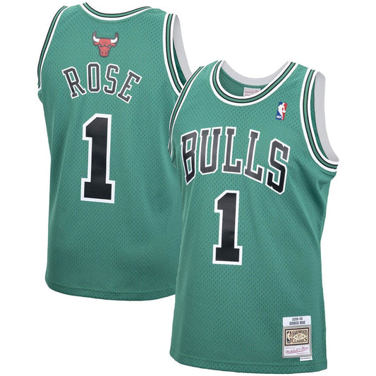 Men's Chicago Bulls Derrick Rose Mitchell & Ness Kelly Green 2008-09 St. Patrick's Day Hardwood Classics Swingman Jersey