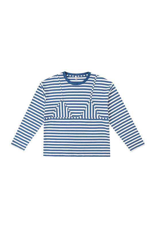 Bikini Bod Cotton Stripe Long Sleeve Tee Blue/White
