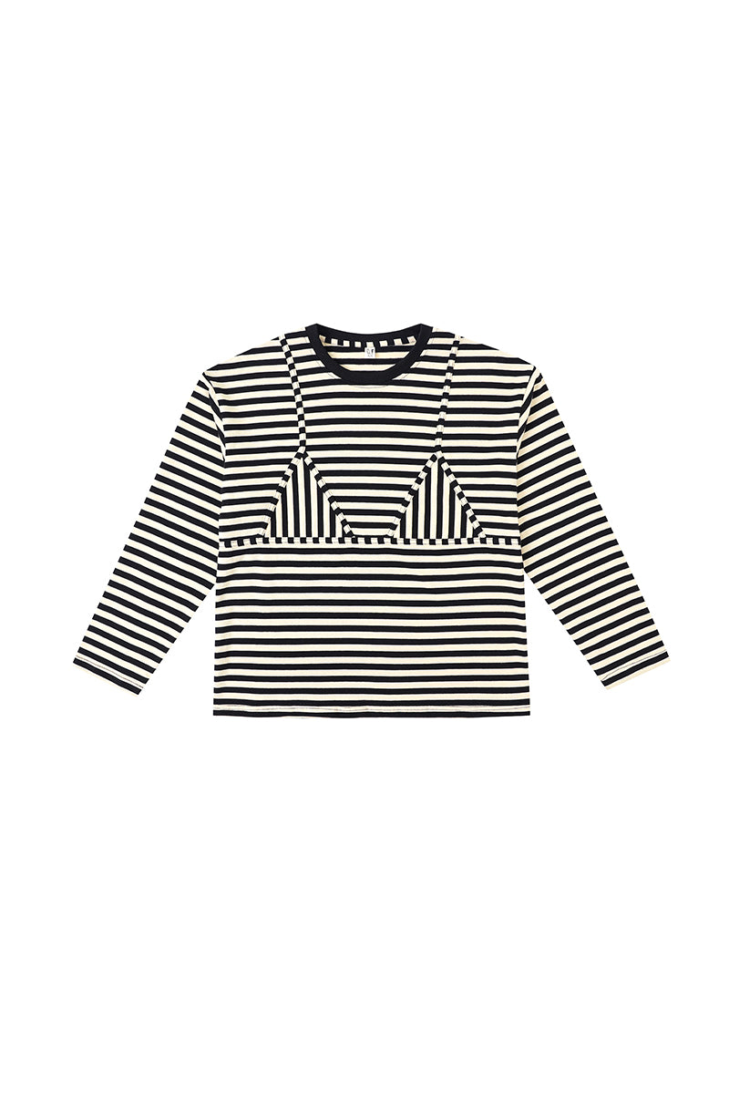 Bikini Bod Cotton Stripe Long Sleeve Tee Black/White