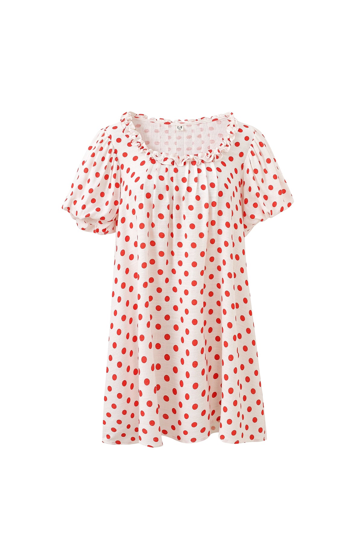 4 left - Soft Linen Babydoll Mini Dress Red Polka Dot