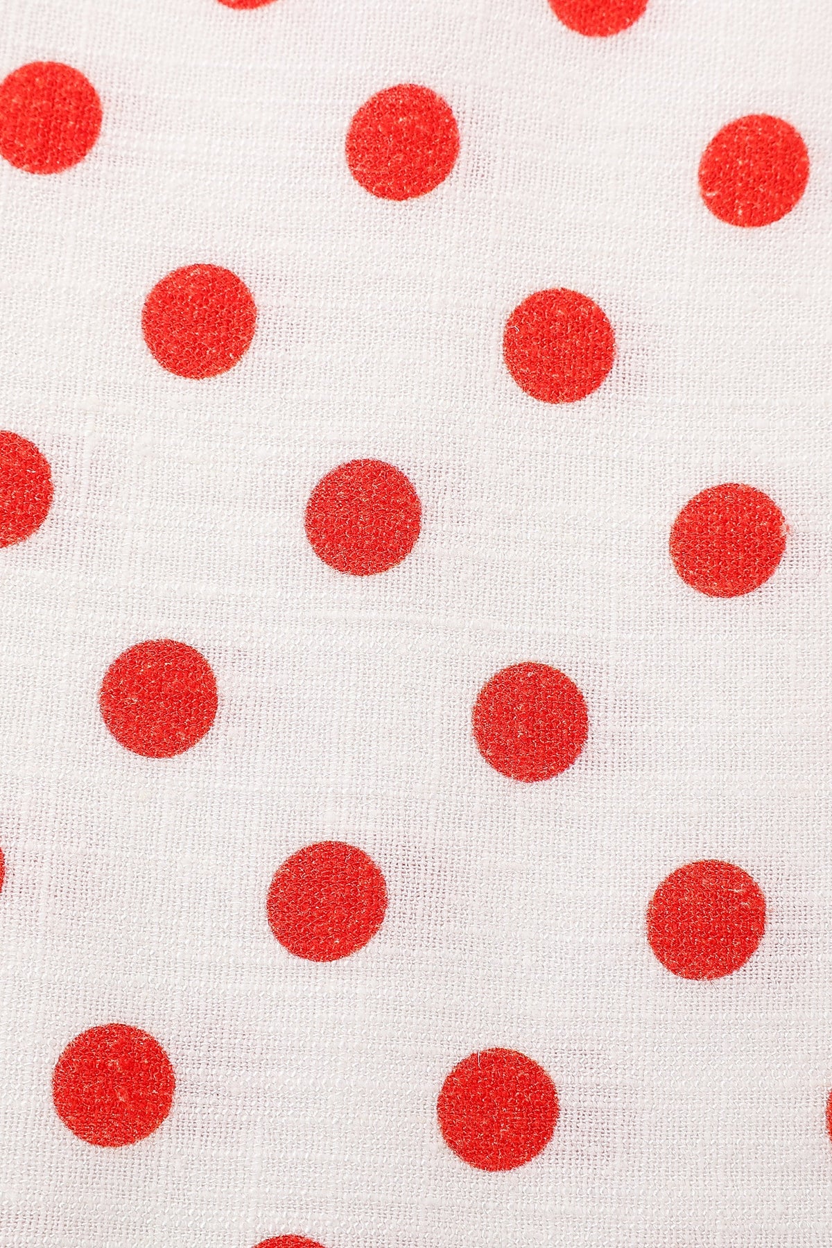 4 left - Soft Linen Babydoll Mini Dress Red Polka Dot