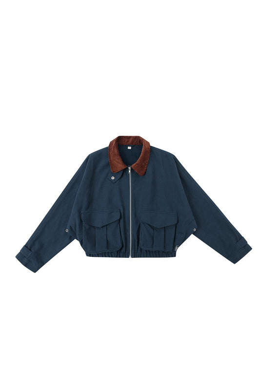 Canvas Crop Cargo Jacket Navy