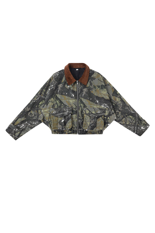 Canvas Crop Cargo Jacket Forest Camo