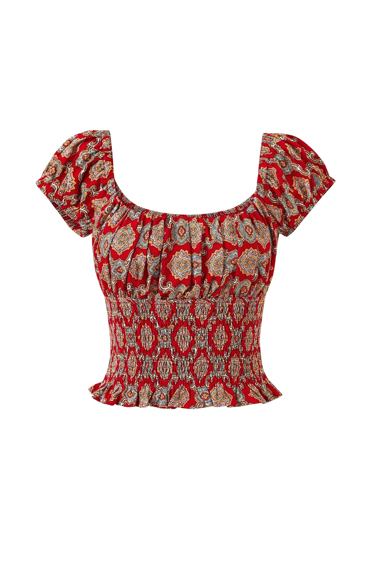Soft Linen Smocked Waist Blouse Fancy Red Couch