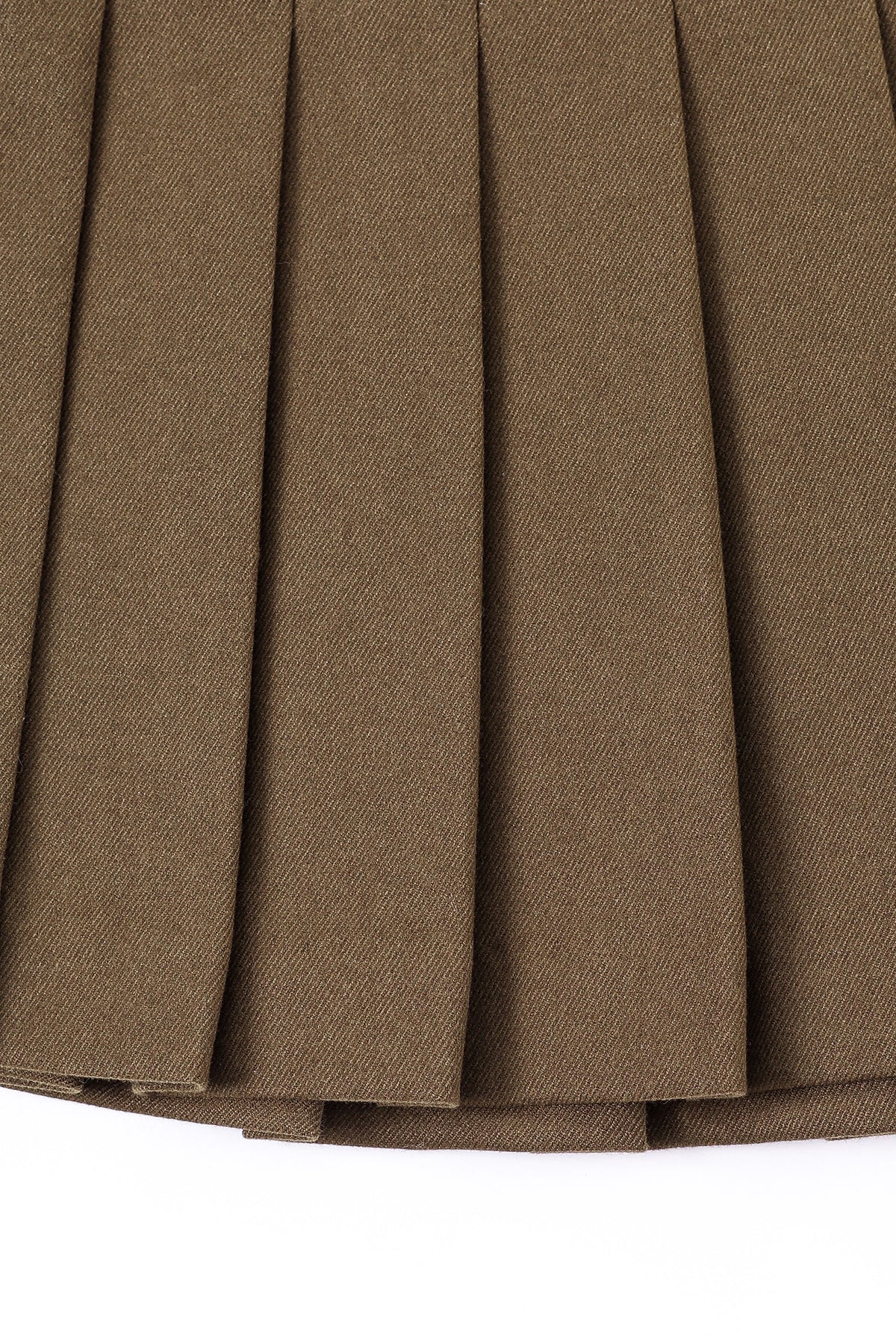 Brown Pleated Micro Mini Skirt