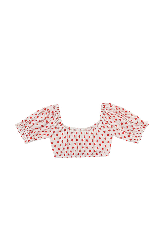5 left - Wench Crop Top Soft Linen Red Polka Dot