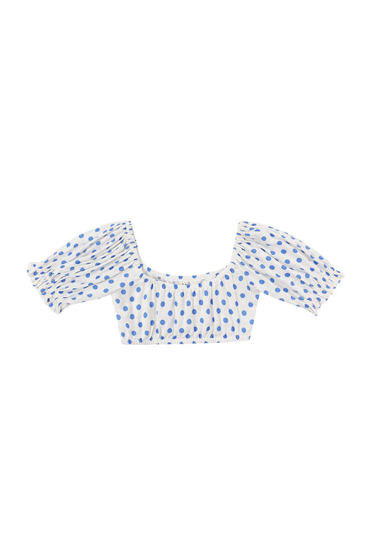 Wench Crop Top Soft Linen Blue Polka Dot