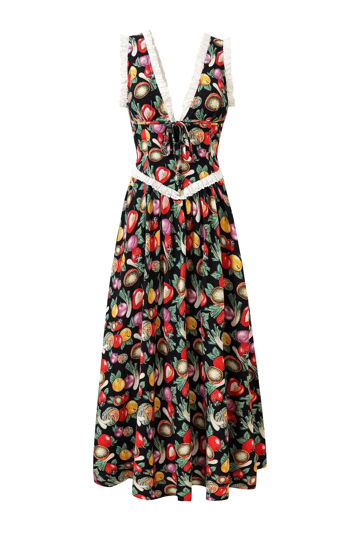 Plunge Soft Linen Maxi Dress Vegetable Medley