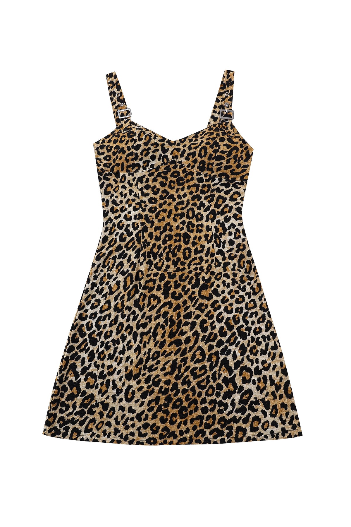 Buckle Strap Soft Linen Mini Dress Leopard