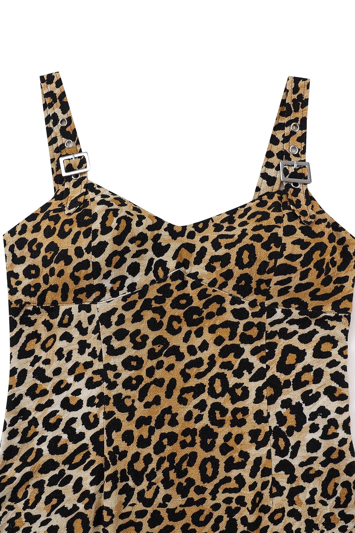 Buckle Strap Soft Linen Mini Dress Leopard