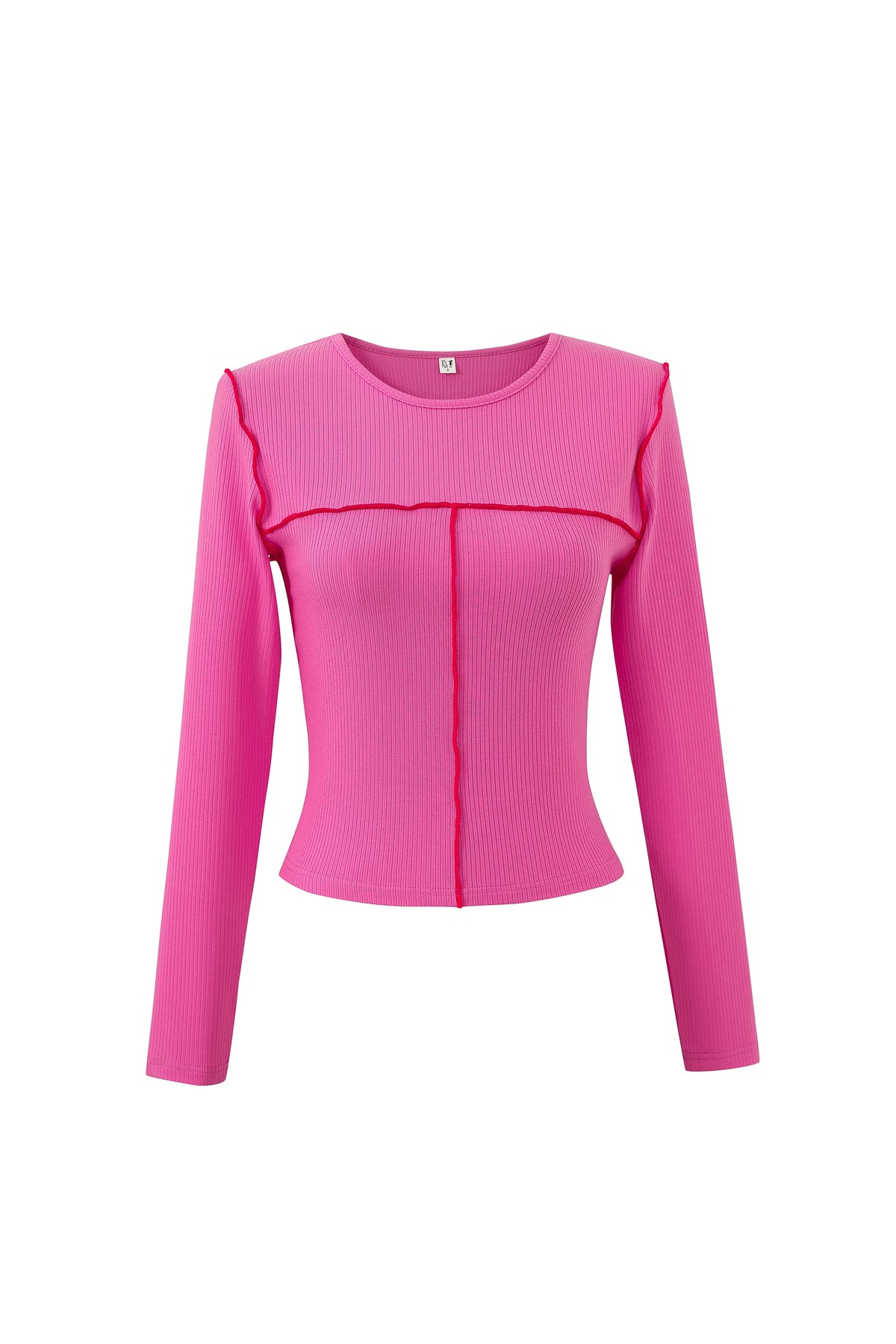 1 left - Seamed Long Sleeve Top Tencel Rib Pink/Red