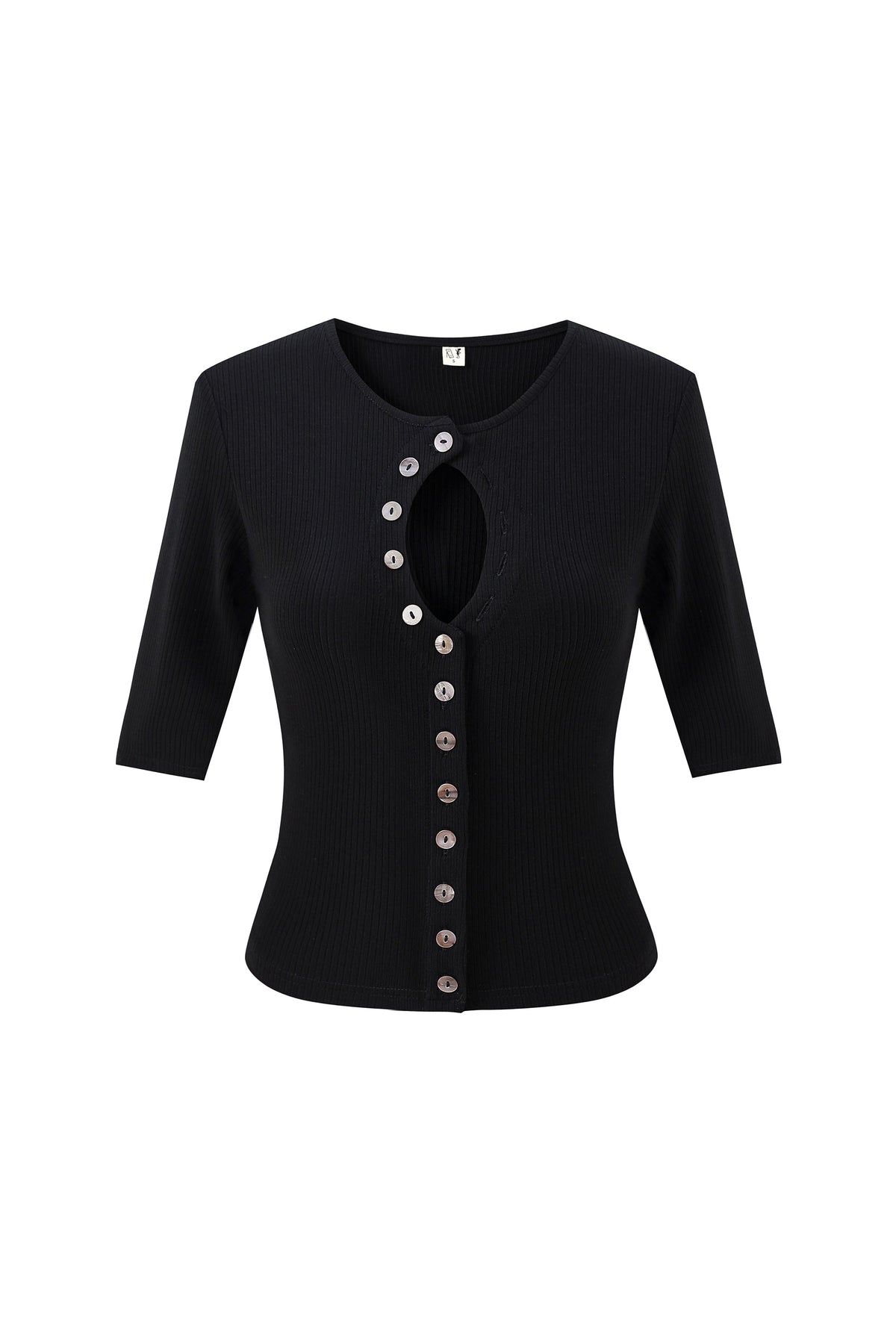 Unbuttoned Tencel Rib Half Sleeve Top Black