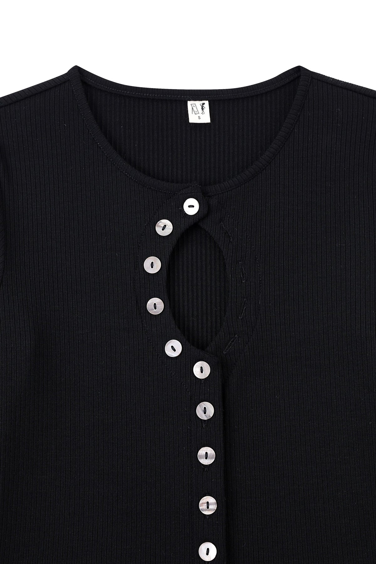 Unbuttoned Tencel Rib Half Sleeve Top Black