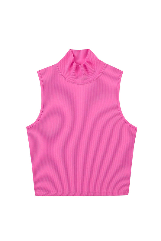 Mock Neck Tencel Rib Tank Pink