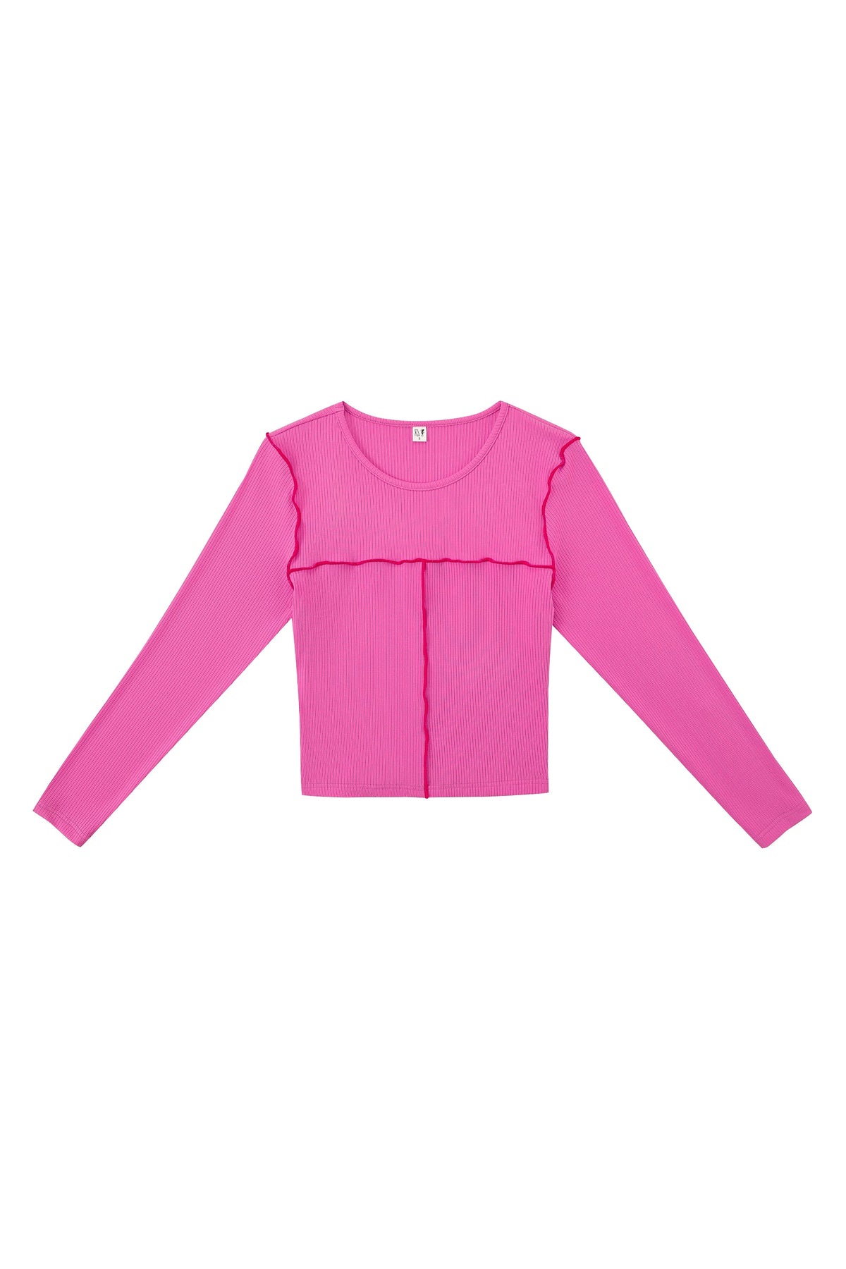 1 left - Seamed Long Sleeve Top Tencel Rib Pink/Red