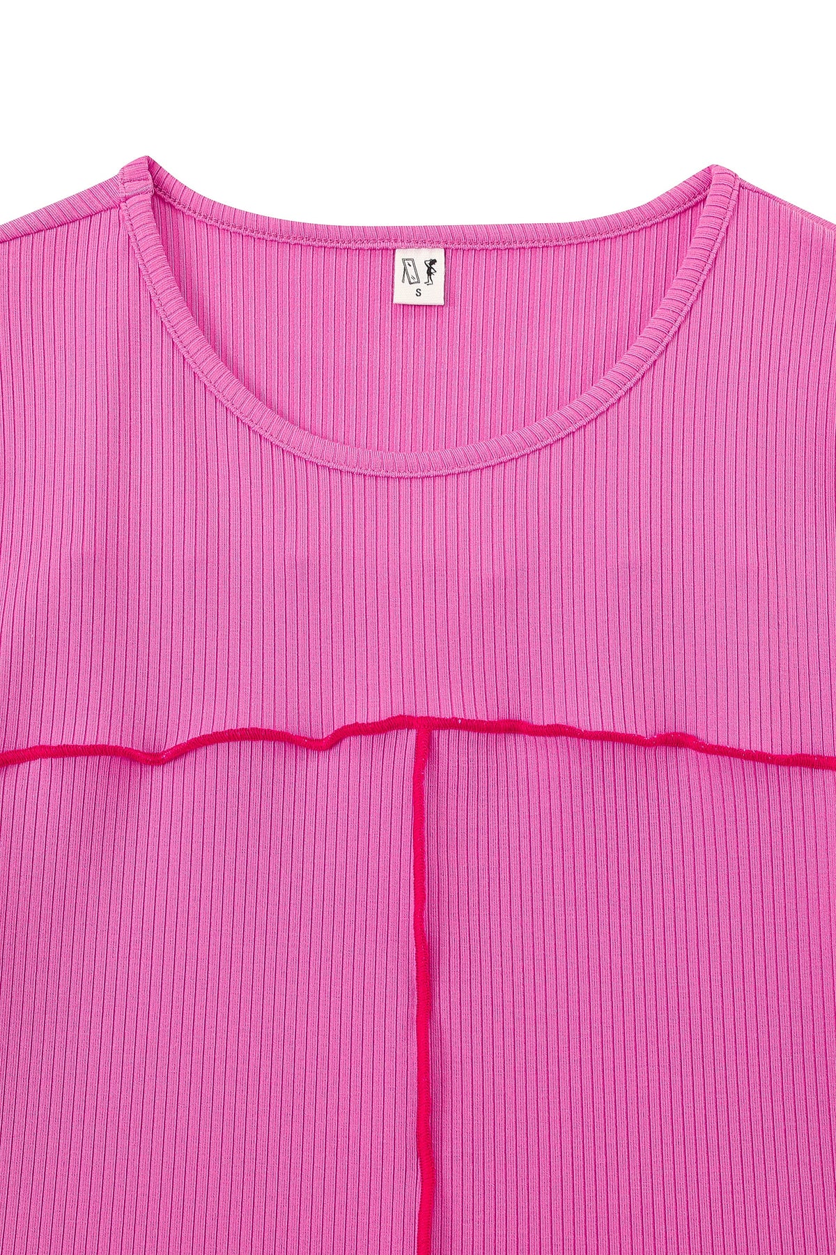 1 left - Seamed Long Sleeve Top Tencel Rib Pink/Red