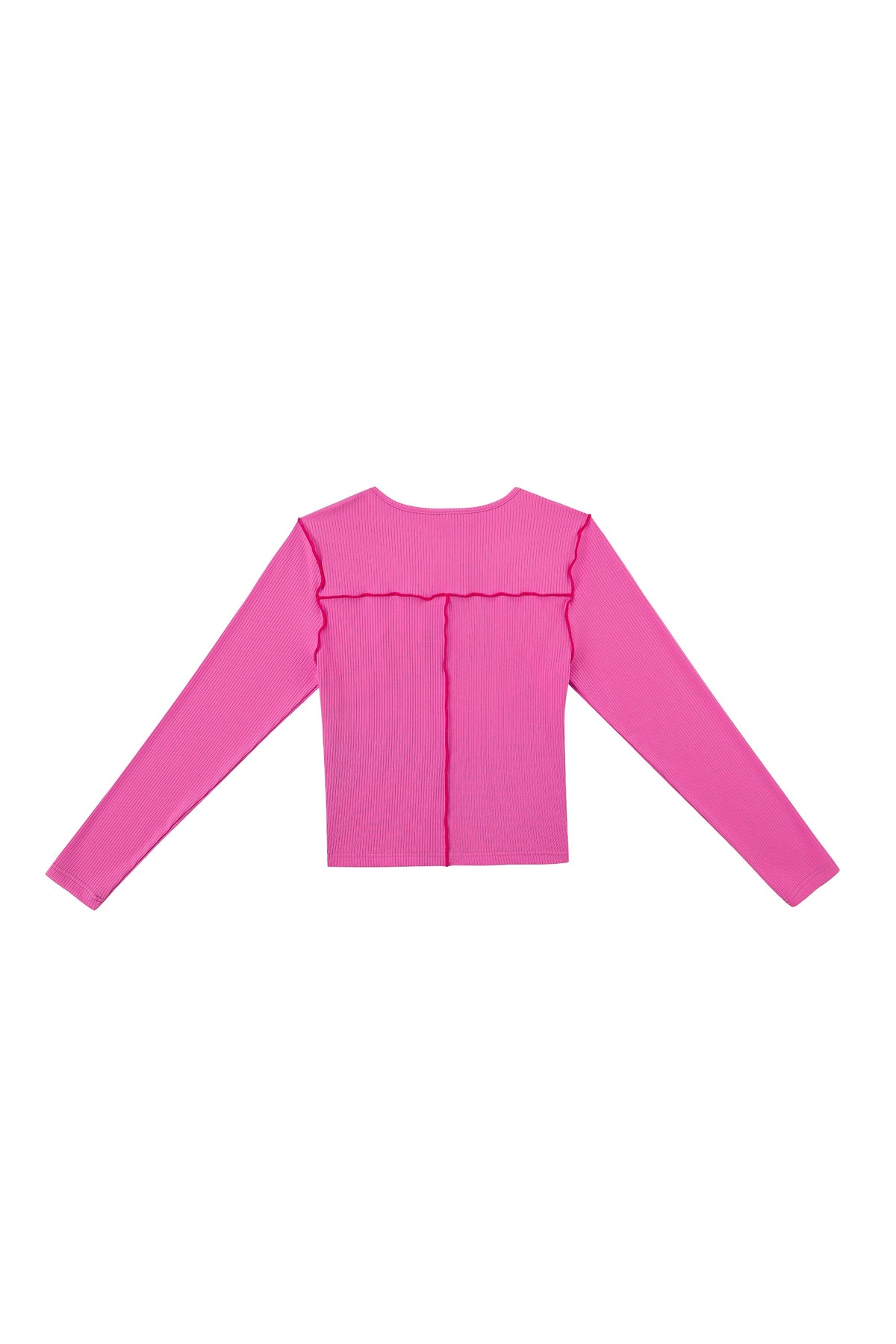 1 left - Seamed Long Sleeve Top Tencel Rib Pink/Red