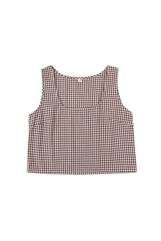 Scoop Crop Tank Cotton Brown Gingham
