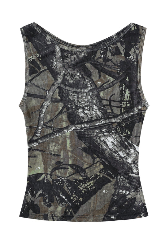 1 left - Boat Neck Mesh Shift Tank Forest Camo