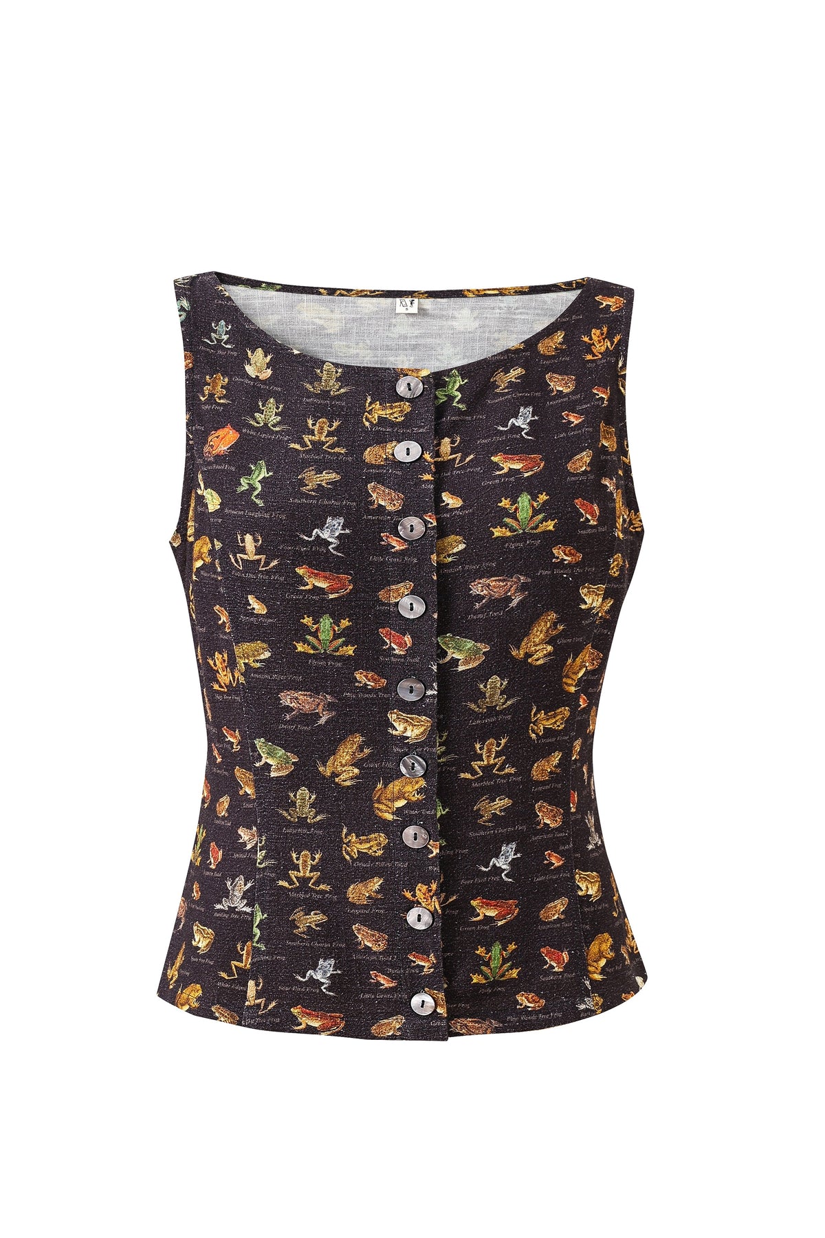 1 left - Soft Linen Button Down Tank Top Favorite Frogs