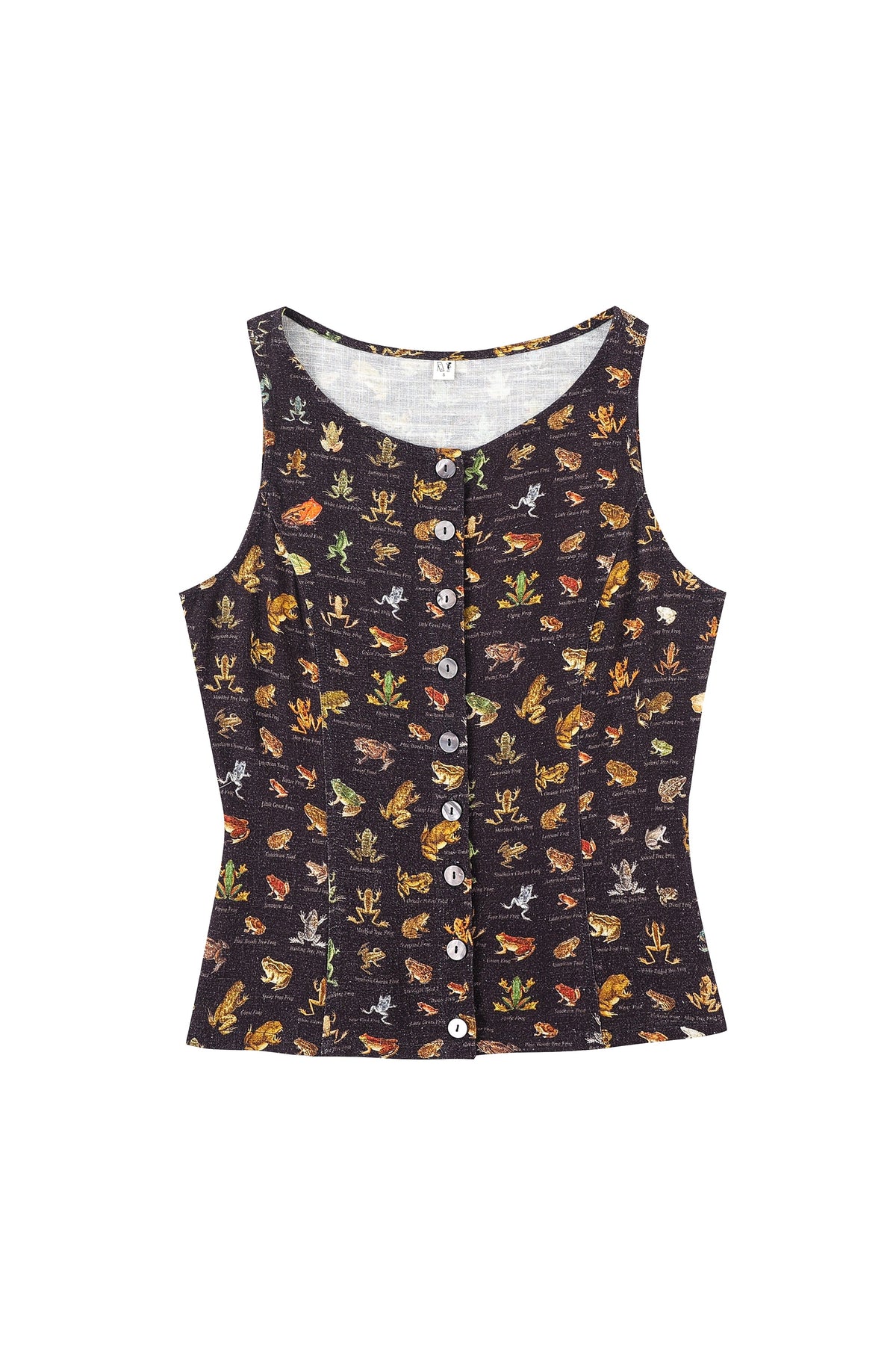 1 left - Soft Linen Button Down Tank Top Favorite Frogs