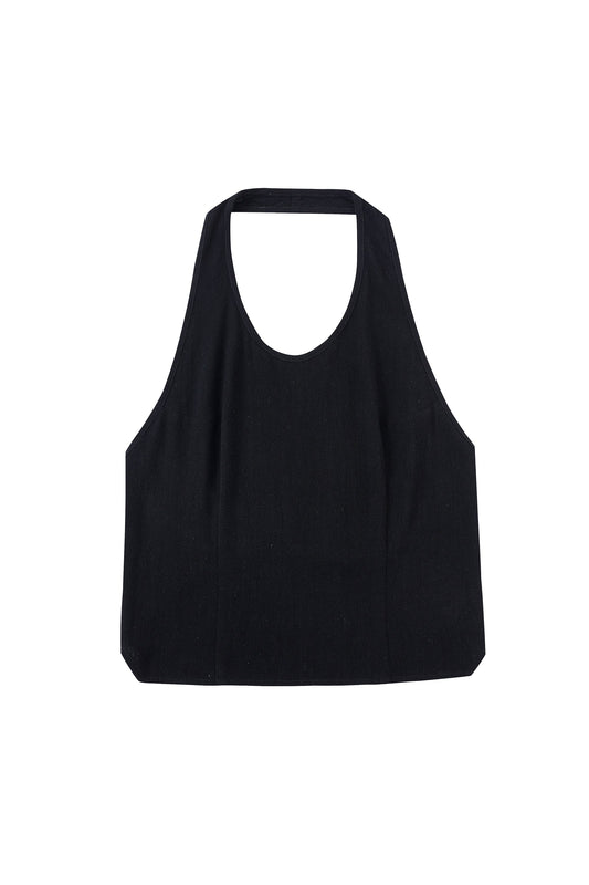 Soft Linen Backless Halter Top Black