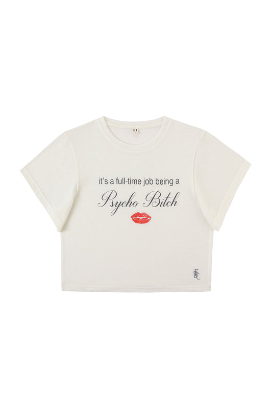Psycho Bitch Wool Blend Baby Tee White