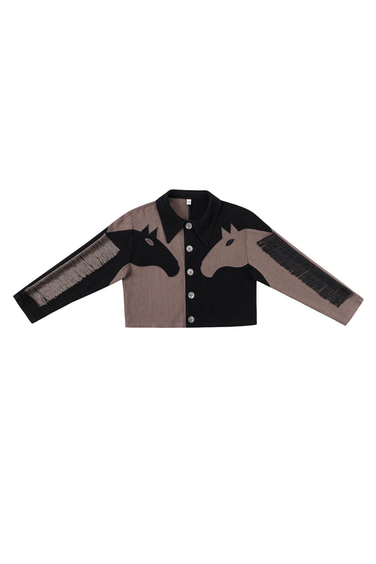 Dueling Horses Linen Crop Jacket Black/Brown