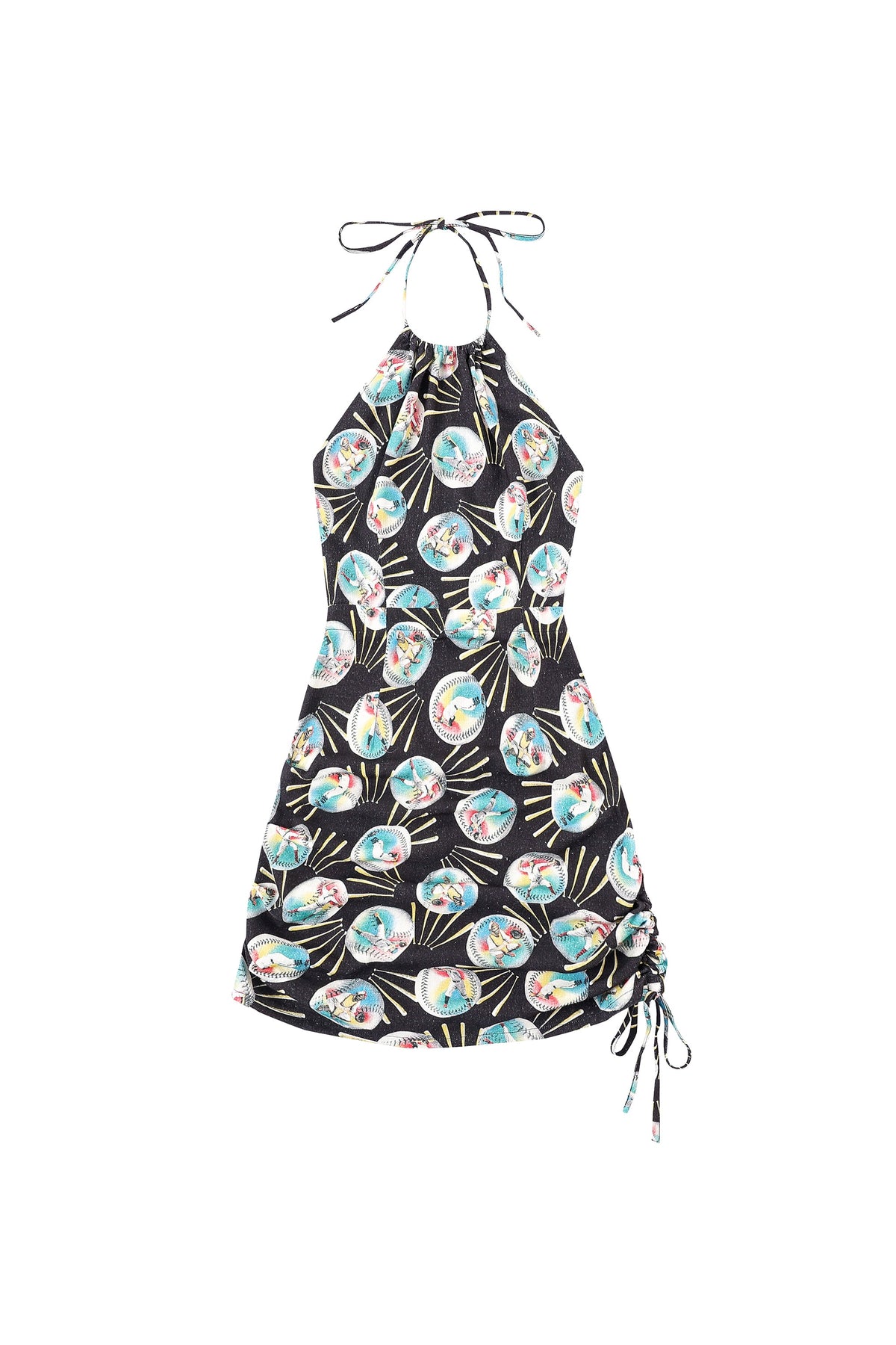 3 left - Cinch Tie Halter Dress Soft Linen Baseballs