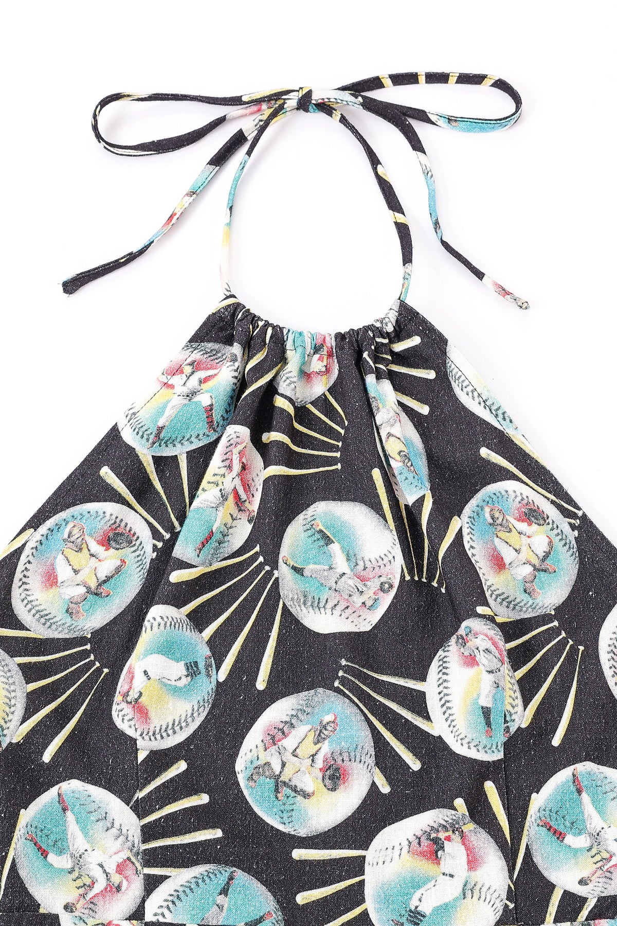 3 left - Cinch Tie Halter Dress Soft Linen Baseballs