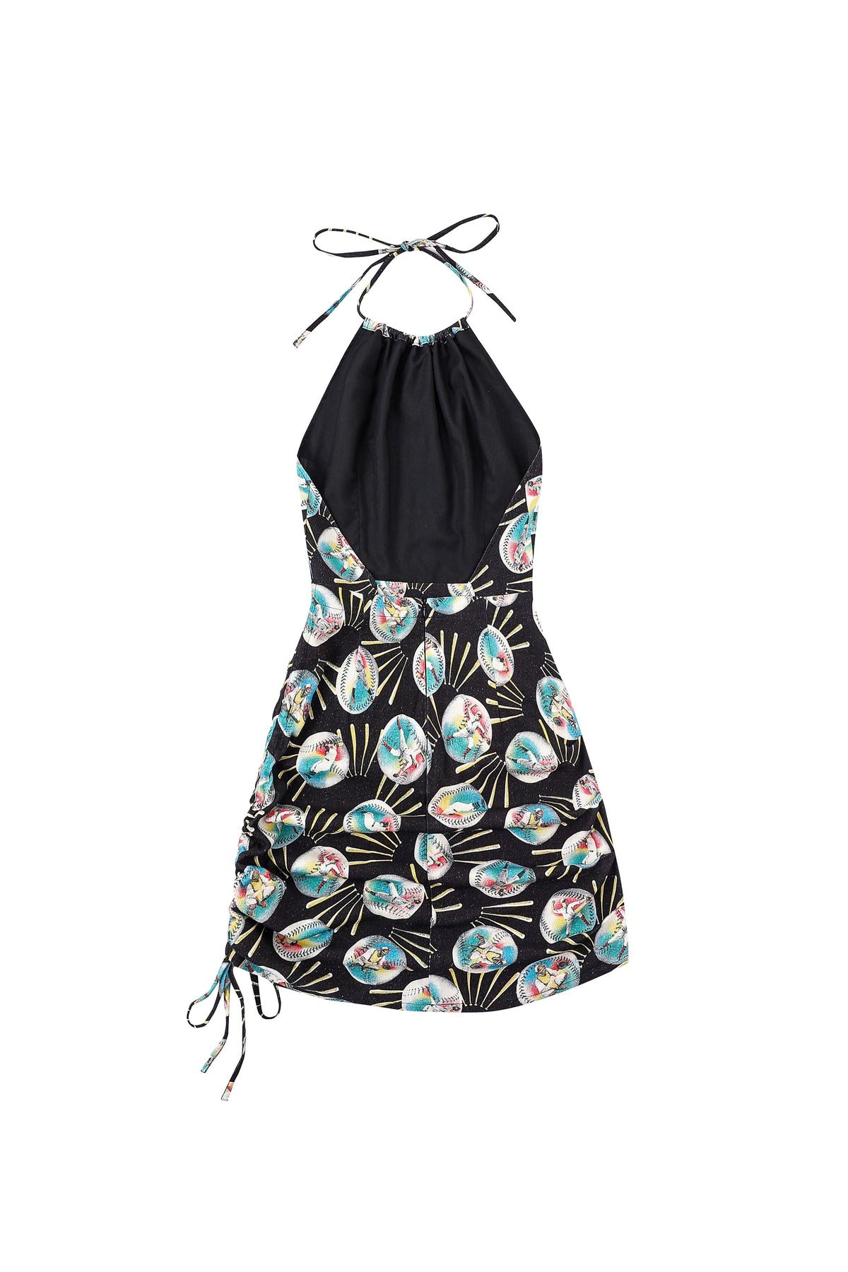 3 left - Cinch Tie Halter Dress Soft Linen Baseballs