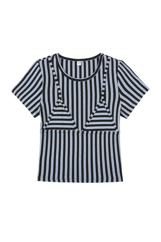 Bikini Bod Vertical Striped Short Sleeve Tee Blue