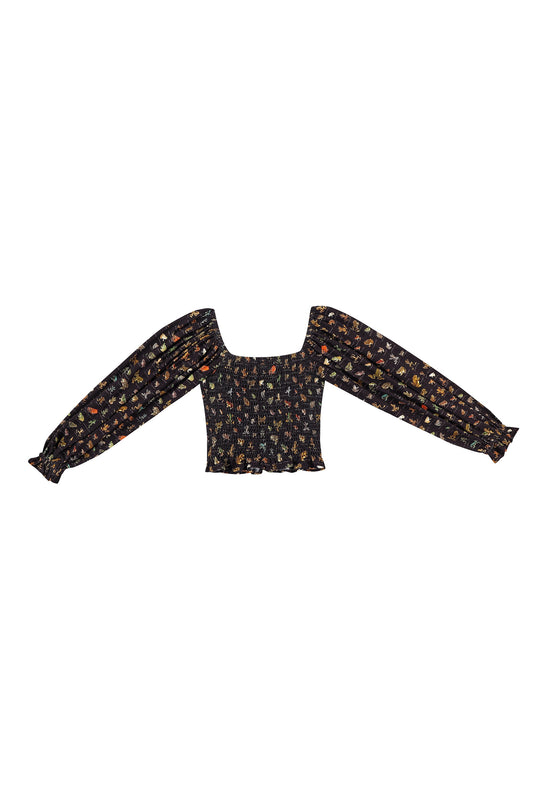 Long Sleeve Smocked Soft Linen Blouse Favorite Frogs