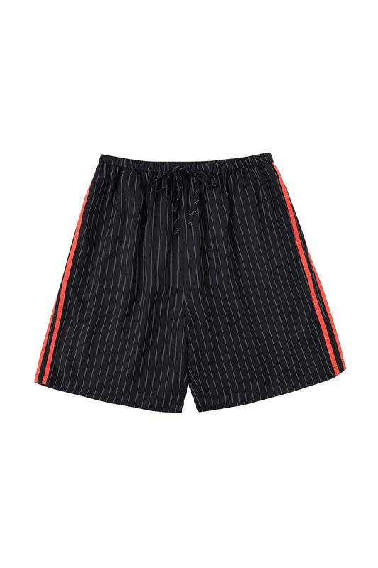Unisex Sporty Tencel Stripe Easy Shorts Black/Red