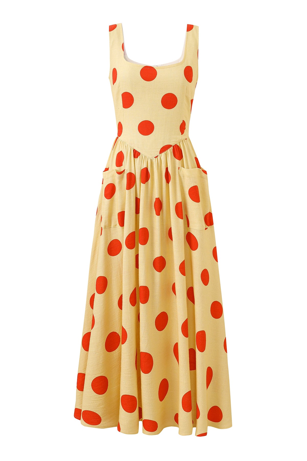 Tradwife Soft Linen Dress Red/Yellow Polka Dot