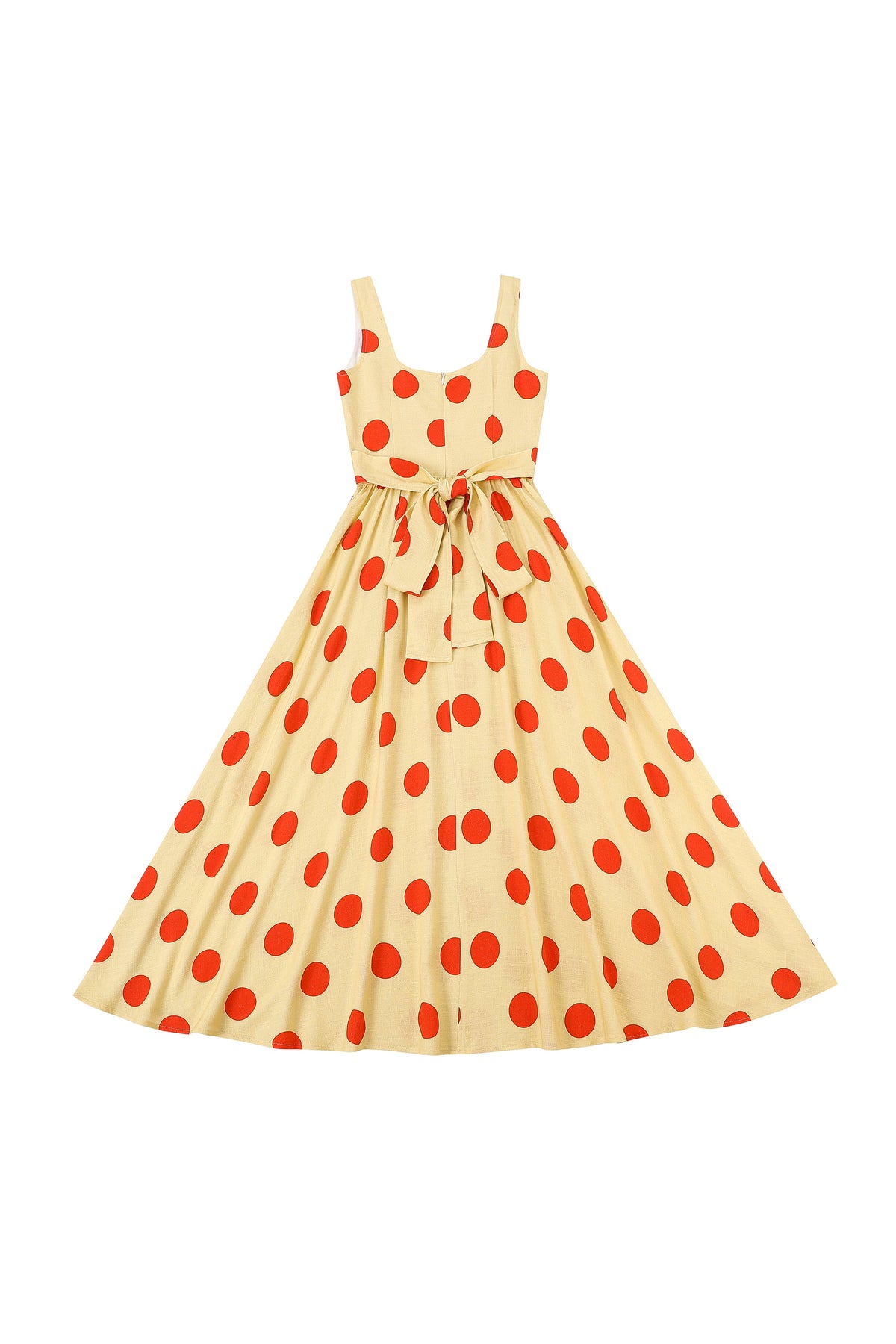 Tradwife Soft Linen Dress Red/Yellow Polka Dot