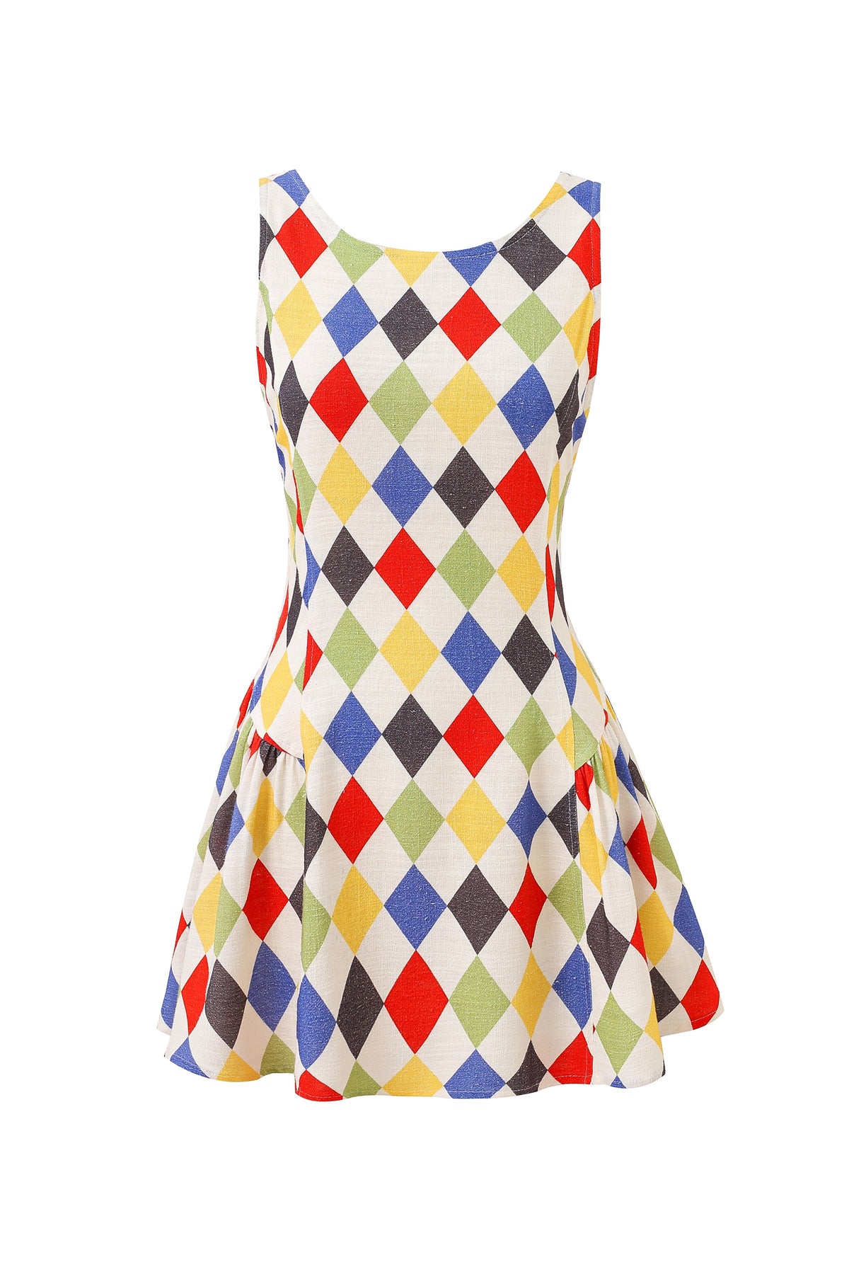 1 left - Barefoot Mini Dress Soft Linen Harlequin