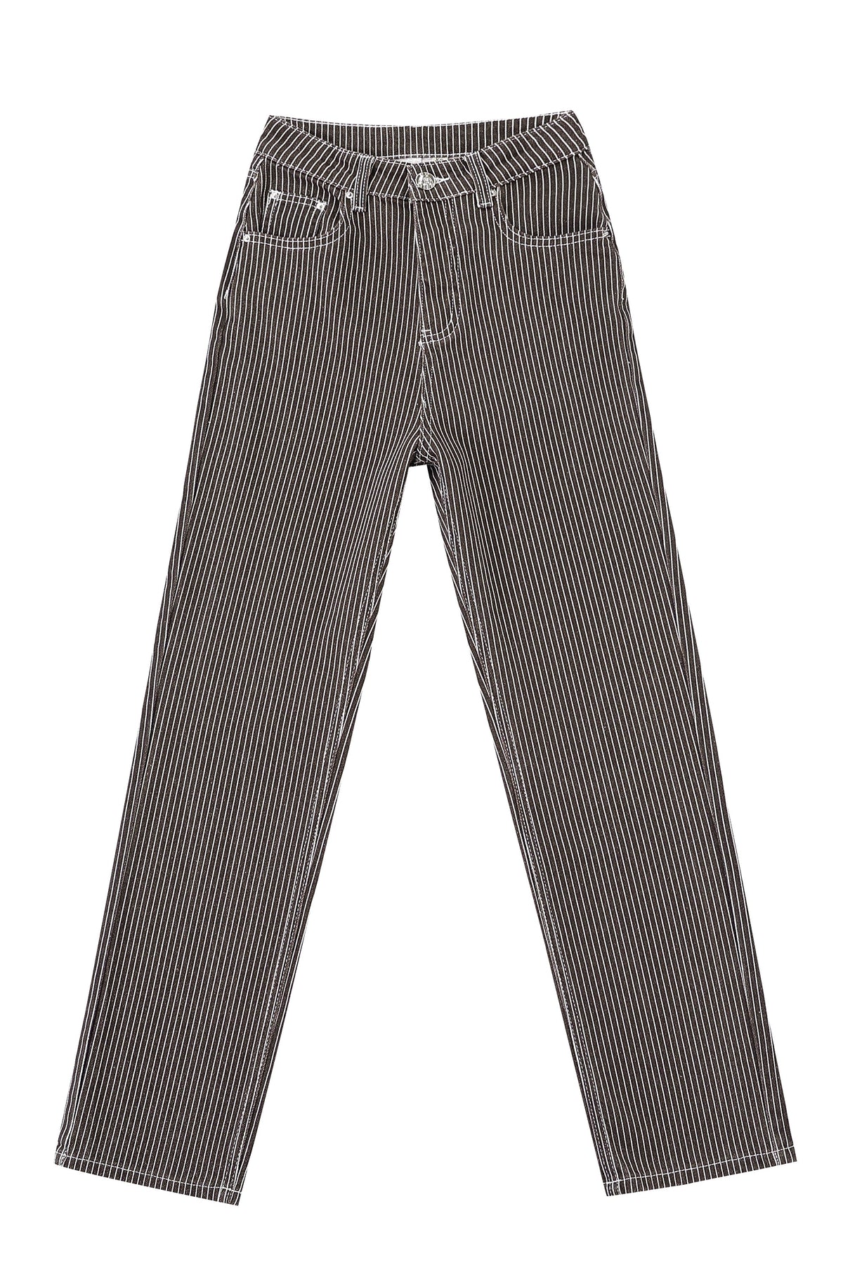 Brown Thin Striped Railroad Jeans